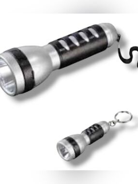 2-piece silver and black rubber grips handheld
LED flashlight set, New